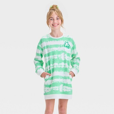 Girls' Long Sleeve Tie-Dye St. Patrick's Day Dress - Cat & Jack™ Cream/Lime Green