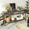 Okak 59.1IN Farmhouse Entryway Table with Bottom Shelf, Narrow Console Table with 3 Drawers and Iron Handles, Accent Table for Hallway, Foyer, Gray - 2 of 4