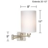 Possini Euro Design Modern Swing Arm Wall Lamp Cord Cover Brushed Nickel Plug-In Light Fixture White Cotton Cylinder Shade Bedroom - 3 of 3