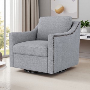 360-degree Swivel Armchair with Cotton Linen Upholstery and Wooden Legs - 1 of 4