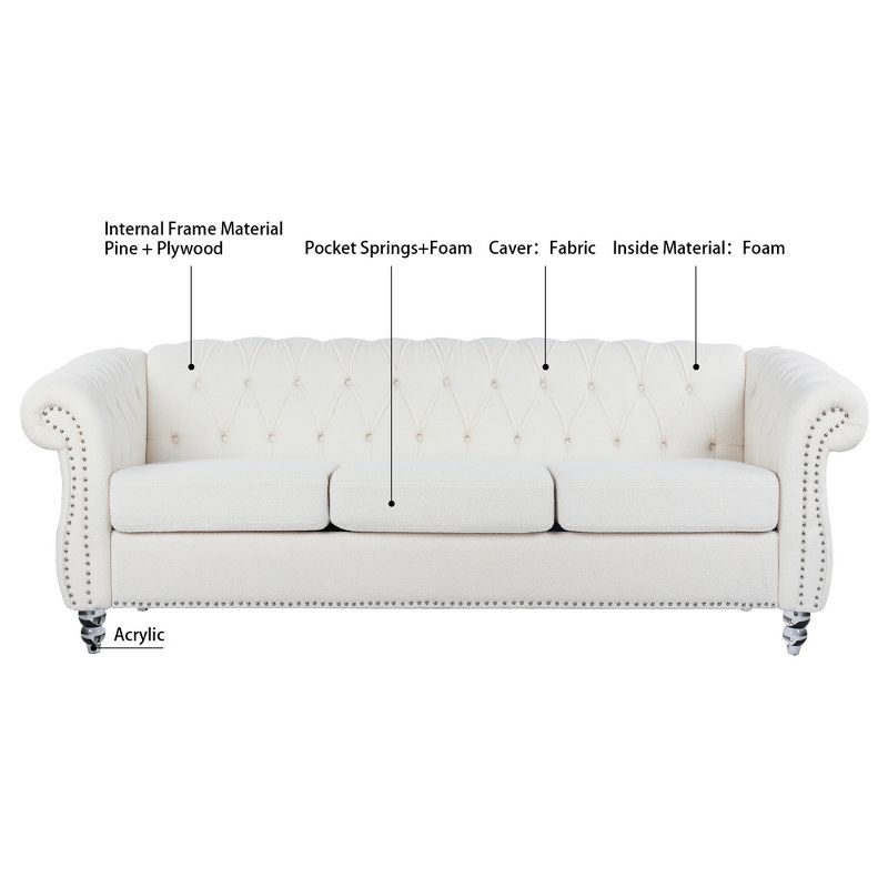 84.65" Chesterfield Rolled Arm 3 Seater Upholstered Sofa, Tufted Sofa Couch-ModernLuxe, 5 of 15