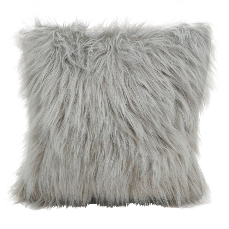 18"x18" Poly Filled Long Hair Faux Fur Square Throw Pillow - Saro Lifestyle, 1 of 5