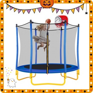 5.5 FT Kids Outdoor and Indoor Trampoline with Playpen, Basketball Hoop and Ball - ModernLuxe - 1 of 4