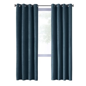 Thermaplus Navar Faux Suede Textured Blackout Window Treatment Grommet Curtain Panel for Bedroom Livingroom Navy - 1 of 4