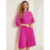 INSPIRE CHIC Women's Floral Lace Panel 3/4 Sleeves Belted A-Line Pleated Dresses - 2 of 4