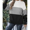 Womens Winter Fall Solid Balloon Long Sleeve Turtleneck High Neck Sweaters Pullover Outerwear Color Block Casual Shirt Top Black XL - 2 of 4