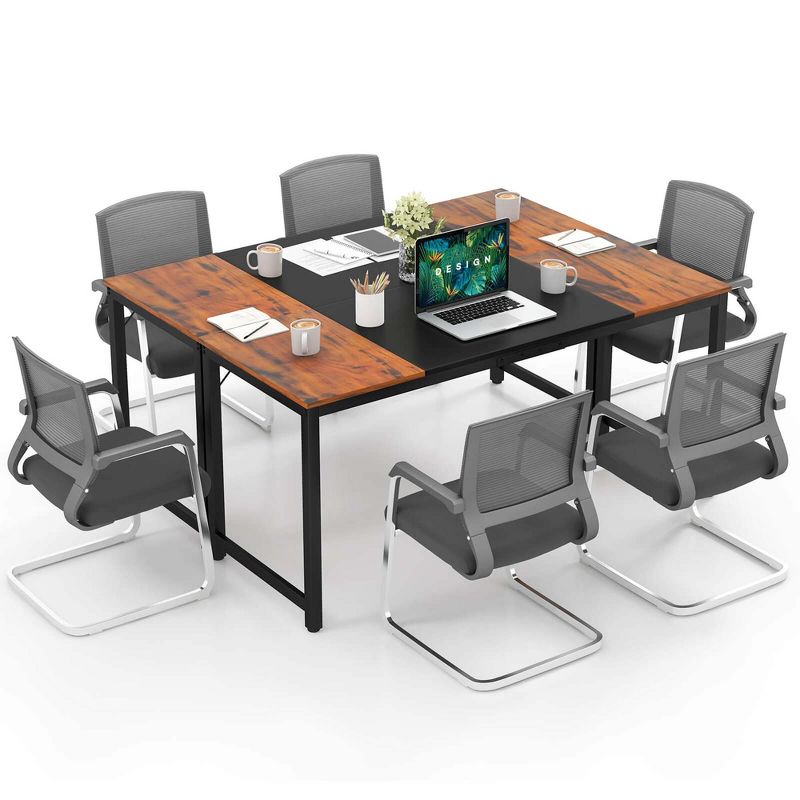 Costway Set of 2/4/6 Conference Table 63'' x 24'' Meeting Table with Metal Frame, 1 of 9