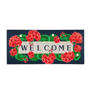 Evergreen Geraniums Welcome Textured Sassafras Indoor Outdoor Switch Doormat 1'10"x10" Multicolored - 1 of 4