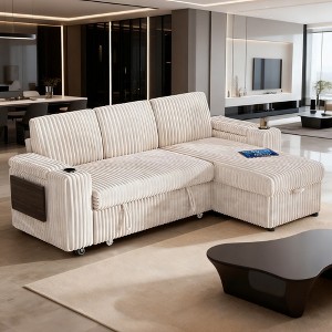 Dyonery Chenille Modular Sectional Couches for Living Room,Comfy Couch with Arm Storage Pull Out Sofa Bed with Cup Holder Tool-free Assembly - 1 of 4