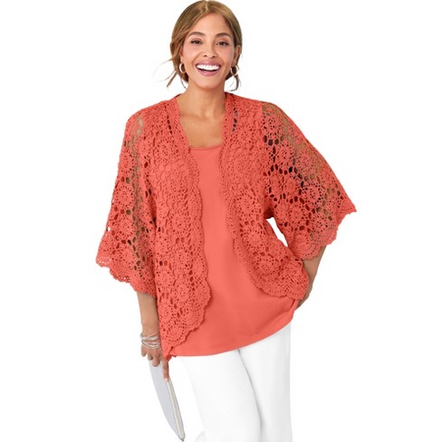 Jessica London Women's Plus Crochet Cardigan, 30/32 - Dusty : Target