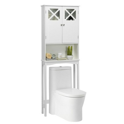 Costway Over The Toilet Bathroom Space Saver Carved Top Toilet Rack w/  Adjustable Shelf