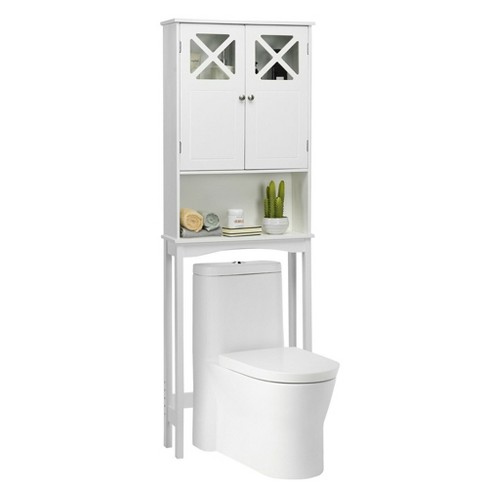 Costway Over The Toilet Storage Cabinet Bathroom Space Saver w/ Open  Shelves & Door in 2023