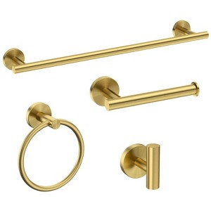 Itopfox 4 Piece Brushed Gold Bathroom Accessories Set 24 Inch Towel Bar Toilet Paper Holder Towel Ring Robe Hook Stainless Steel - 1 of 4