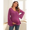 Maternity Shirts Pleated Tunic Flouncy Bell Long Sleeve Babydoll V Neck Hollow Out Tie Back Pregnancy Tops Tee - 4 of 4