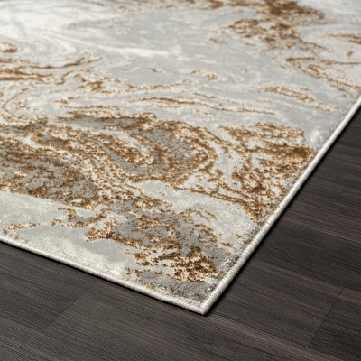 Gray and Gold Marble Swirl Abstract 5' x 7' Area Rug