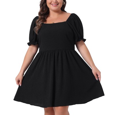 Agnes Orinda Women's Plus Size Puff Short Sleeve Square Neck Casual A-Line Mini Dress