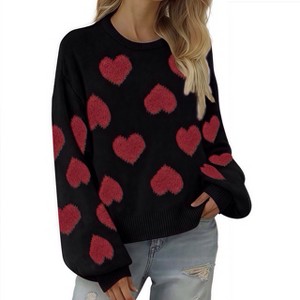 Women's V-Neck Cold Shoulder Sweater Soft Knit Winter Top Cozy Spliced Design Skin Friendly Fall Fashion - 1 of 4