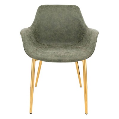 Mid Century Modern Olive Green Metal Arm Chair with Gold Details