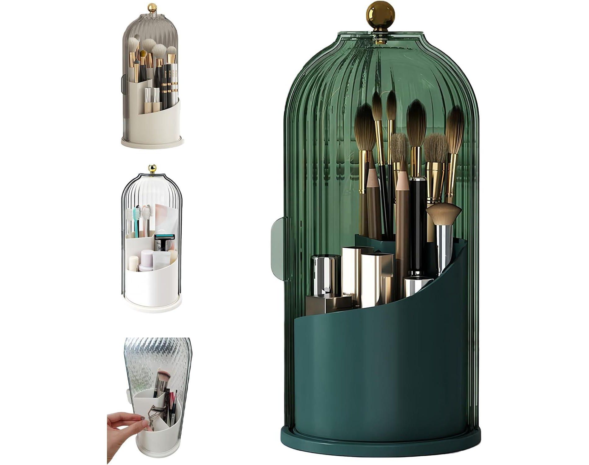 Maison Toothbrush and Makeup Brush Holder with Sliding Lid 3 Tiers