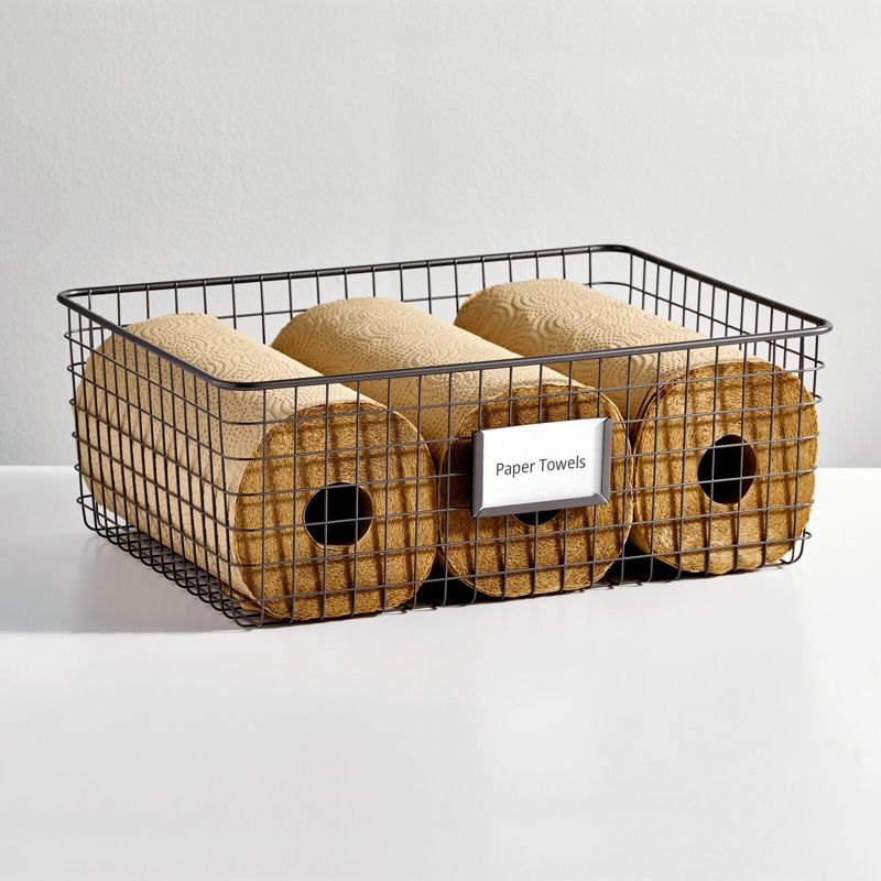 mDesign Wide Steel Kitchen Organizer Basket - Label Slot, 5 of 7