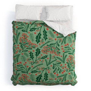 Deny Designs King Carriecantwell Winter Holiday Floral Comforter and Pillow Sham Green - 1 of 4