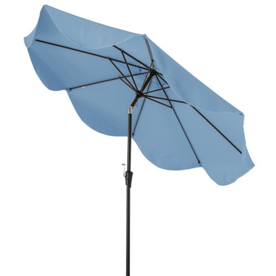 Tangkula 9 FT Patio Umbrella Outdoor Double Top Umbrella with Ruffled Edges Push Button Tilt Crank 8 Ribs Fade-resistant Market Umbrella Beige/Navy