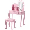 Coucheta Kids Vanity Set with Touch Lighted Mirror, Pretend Play Girls Vanity Table and Chair Set with Mirror, Stool, and Wood Makeup Playset, Pink - 2 of 4