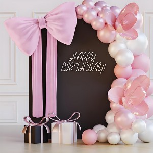 XL 30x18 Inch Velvet Bow Decor - 40" Streamers for Weddings, Birthday Parties, Nursery | Black/Pink/Red (No Assembly) - 1 of 4