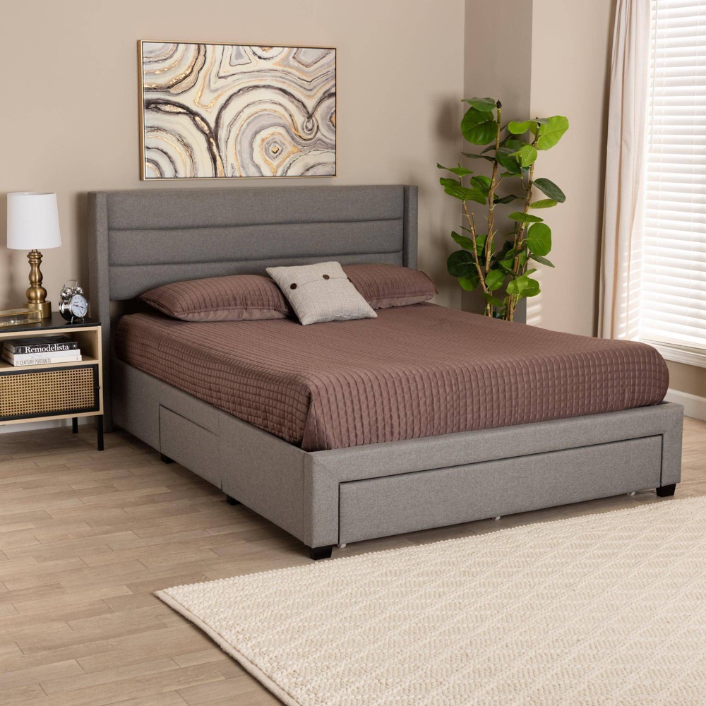Photos - Bed Full Braylon Fabric and Wood Platform Storage  Light Gray/Dark Brown 