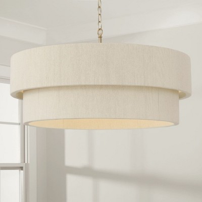Matte Brass 4-Light Drum Chandelier with Bleached Natural Rope