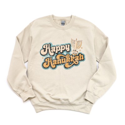 Simply Sage Market Women's Graphic Sweatshirt Retro Happy Hanukkah Distressed