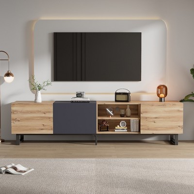 VYNXARIA Stylish 80-Inch TV Stand with 3 Cabinets & Open Shelves - Modern Media Console with Drop Down Doors for Living Room and Home Theatre