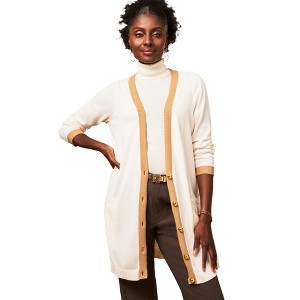 Jessica London Women's Plus Size Tipped Button Front Cardigan - 1 of 4