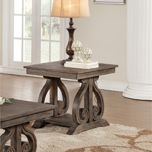 24" Wooden Classic Traditional End Table with Bottom Shelf and Scrolled Base for Living Room - 1 of 4