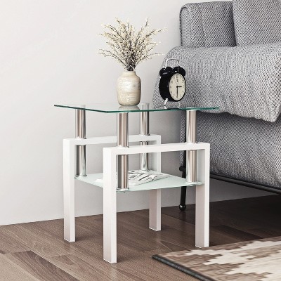 VYNXARIA Set of 2, Modern Tempered Glass Tea Table Coffee Table End Table, Square Table for Living Room