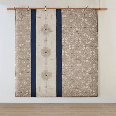 Navy and Taupe Jacquard Queen Comforter Set with Decorative Pillows