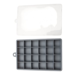 Unique Bargains Ice Mould 24-Cavity Square Ice Tray with Lid Hand Wash Only Silicone 7.28"x4.53"x1.18" 1 Pc - 1 of 3