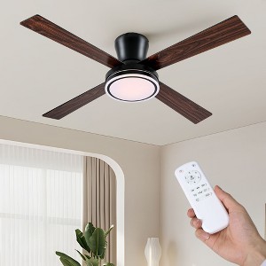 HUMHOLD Low Profile Ceiling Fans with Lights and Remote, 54" Modern Hugger Ceiling Fan, Reversible, 3-Light, 6-Speed DC Motor, 4-Blade Ceiling Fan - 1 of 4