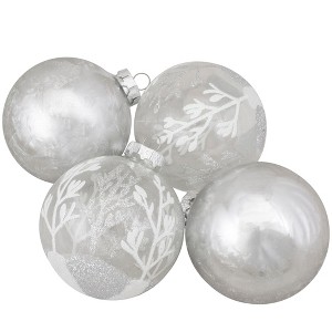 Northlight Trees 2-Finish Christmas Ball Glass Ornaments - 3.25" (80mm) - Silver and Clear - 4ct - 1 of 4
