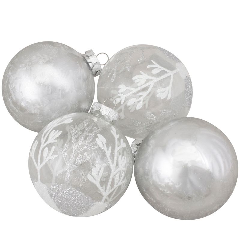 Northlight 4ct Silver and Clear Glass 2-Finish Christmas Ball Ornaments 3.25-Inch (80mm), 1 of 5