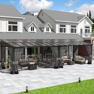 ALAULM 10’ x 28’ Wall Mount Gazebo Outdoor Pergola, Lean to Gazebo Canopy Awnings with Sloped Roof and Steel Frame - 1 of 4