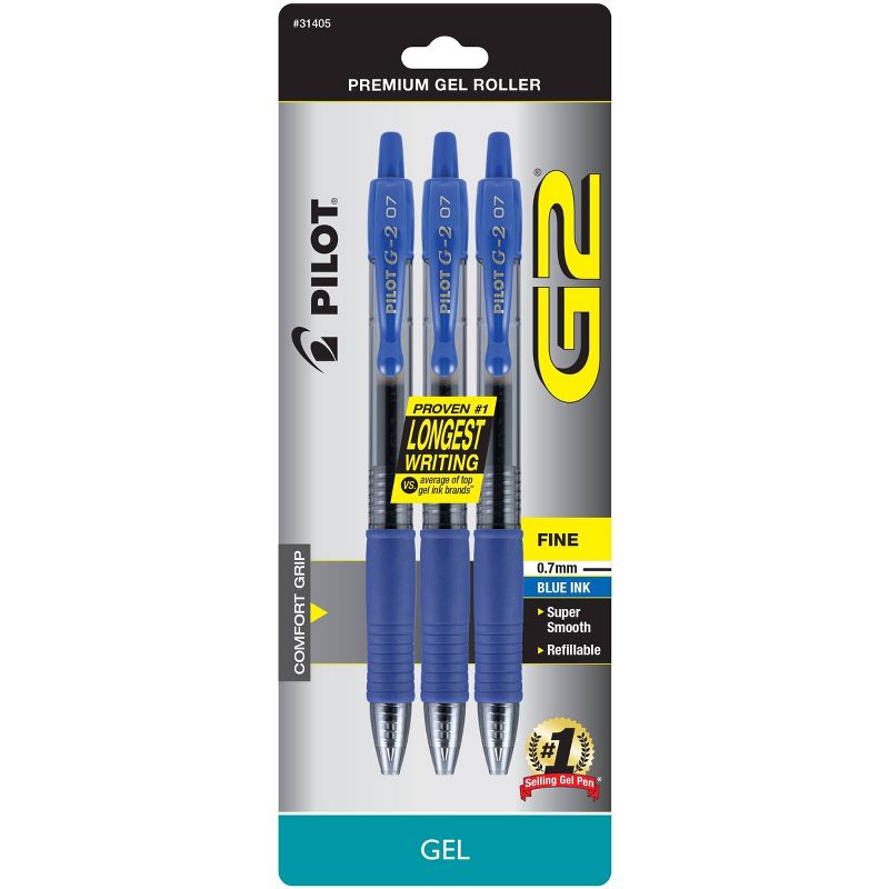 Pilot 3ct G2 Gel Pens Fine Point 0.7mm Blue Ink, 1 of 4