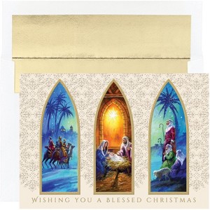 Masterpiece Studios 15-Count Boxed Embossed Religious Christmas Cards with Foil-Lined Envelopes, 7.8" x 5.6", Christmas Triptych (857000) - 1 of 2