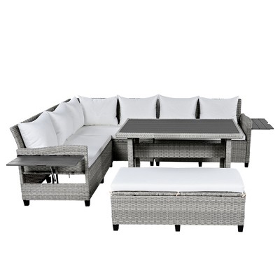 XINGHANZHENXUAN Gray 5-Piece Outdoor Patio Rattan Sofa Set, Wicker Sectional Garden Furniture for Backyard, Poolside
