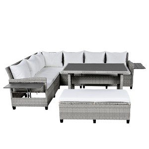 XINGHANZHENXUAN Gray 5-Piece Outdoor Patio Rattan Sofa Set, Wicker Sectional Garden Furniture for Backyard, Poolside - 1 of 4