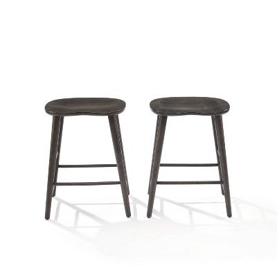 Gray Wood Backless Saddle Style Counter Stools, Set of 2