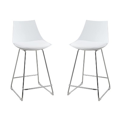 Wallace & Bay 30 Inch Neo White Plastic Armless Dining Room Chair Bar Stool with Cushioned Seat and Chrome Plated Steel Legs (2 Pack)