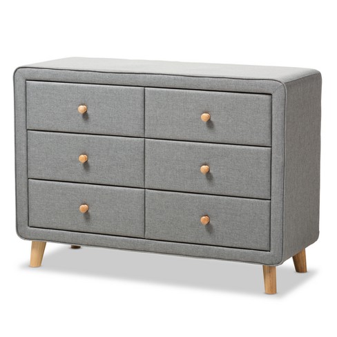 Jonesy Mid Century Fabric Upholstered 6 Drawer Dresser Gray