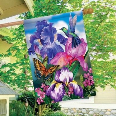 Spring Garden Flag with Hummingbird and Irises, 28 x 40 Polyester