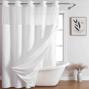 BAGOKIE 71"x74" Boho Tufted Chevron Stripes Hookless Shower Curtain, Pack of 1 - 1 of 4